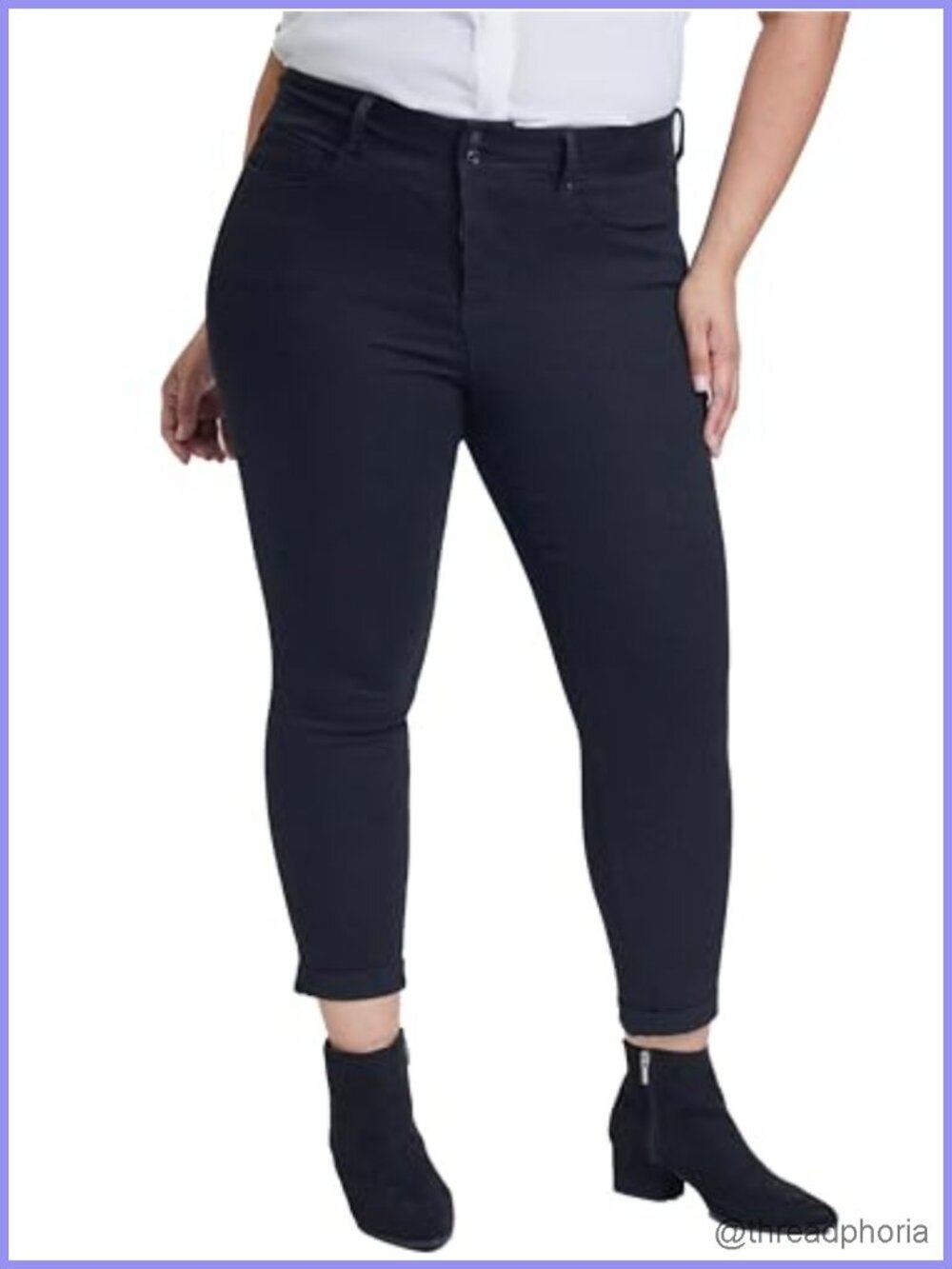 Plus Size Tummy Control Rolled Cuff Ankle Jeans High Rise Stretch Denim